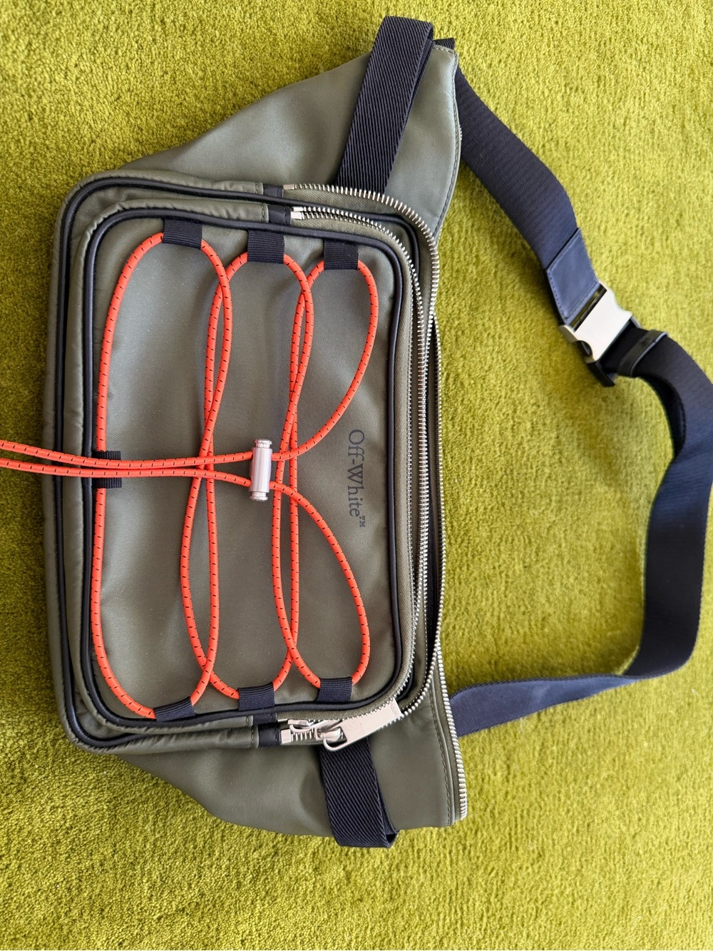Off-White Olive Green Sling Belt Bag with Orange Cord